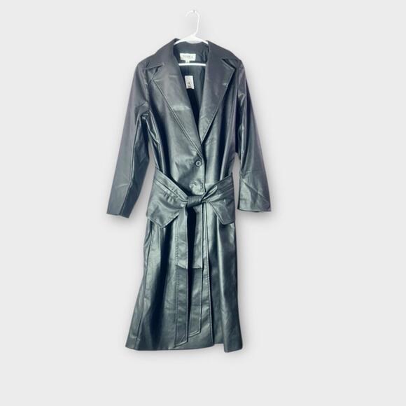 NWT TEREA womens Everlee Vegan Leather Belted Coat- BLK SZ X-Large‎ - Picture 5 of 11